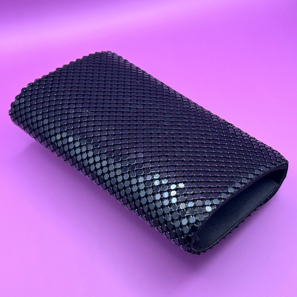 Lulu Townsend Black Mesh Evening Clutch Bag with Detachable Chain Strap - Picture 3 of 11